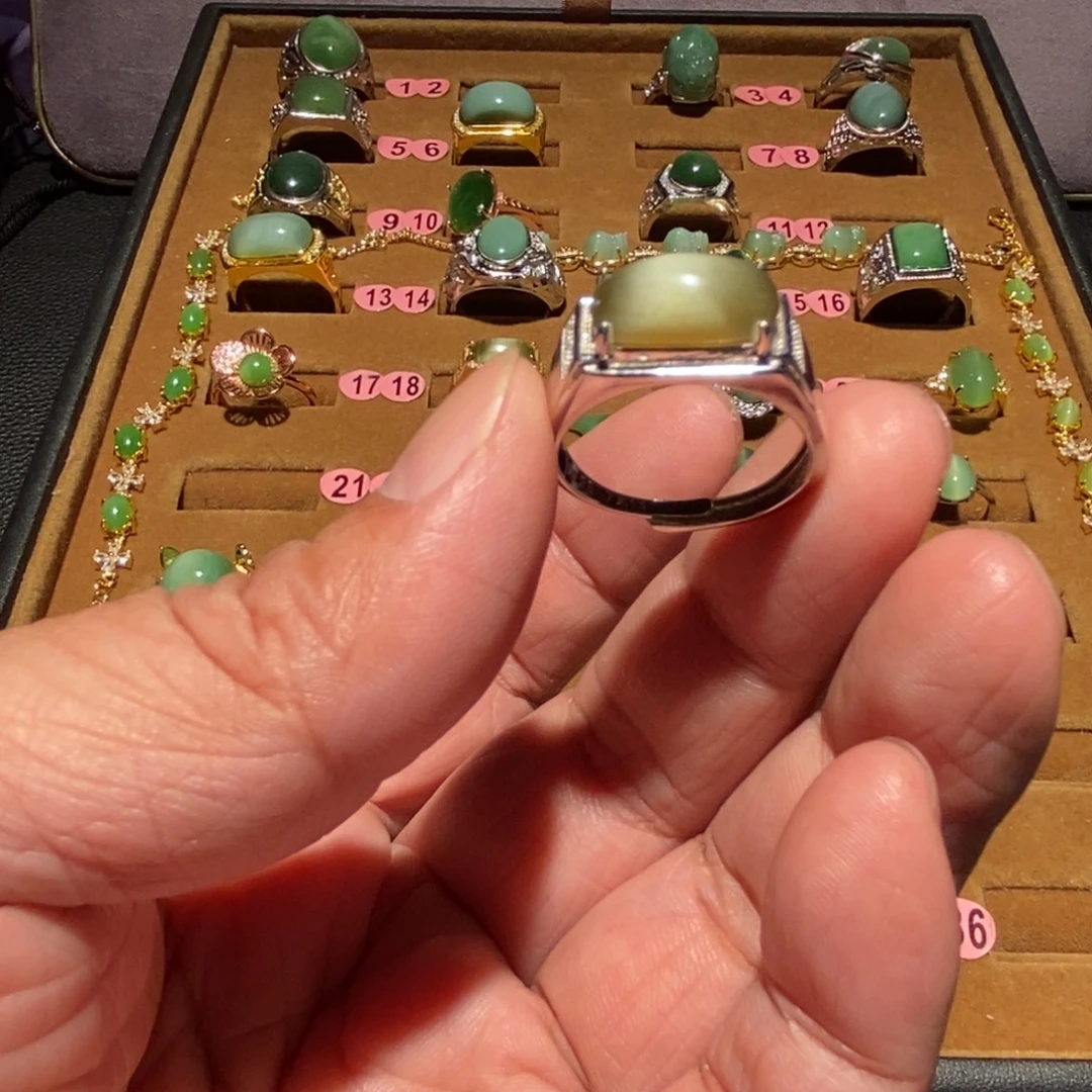 和田玉银S925镶嵌戒指