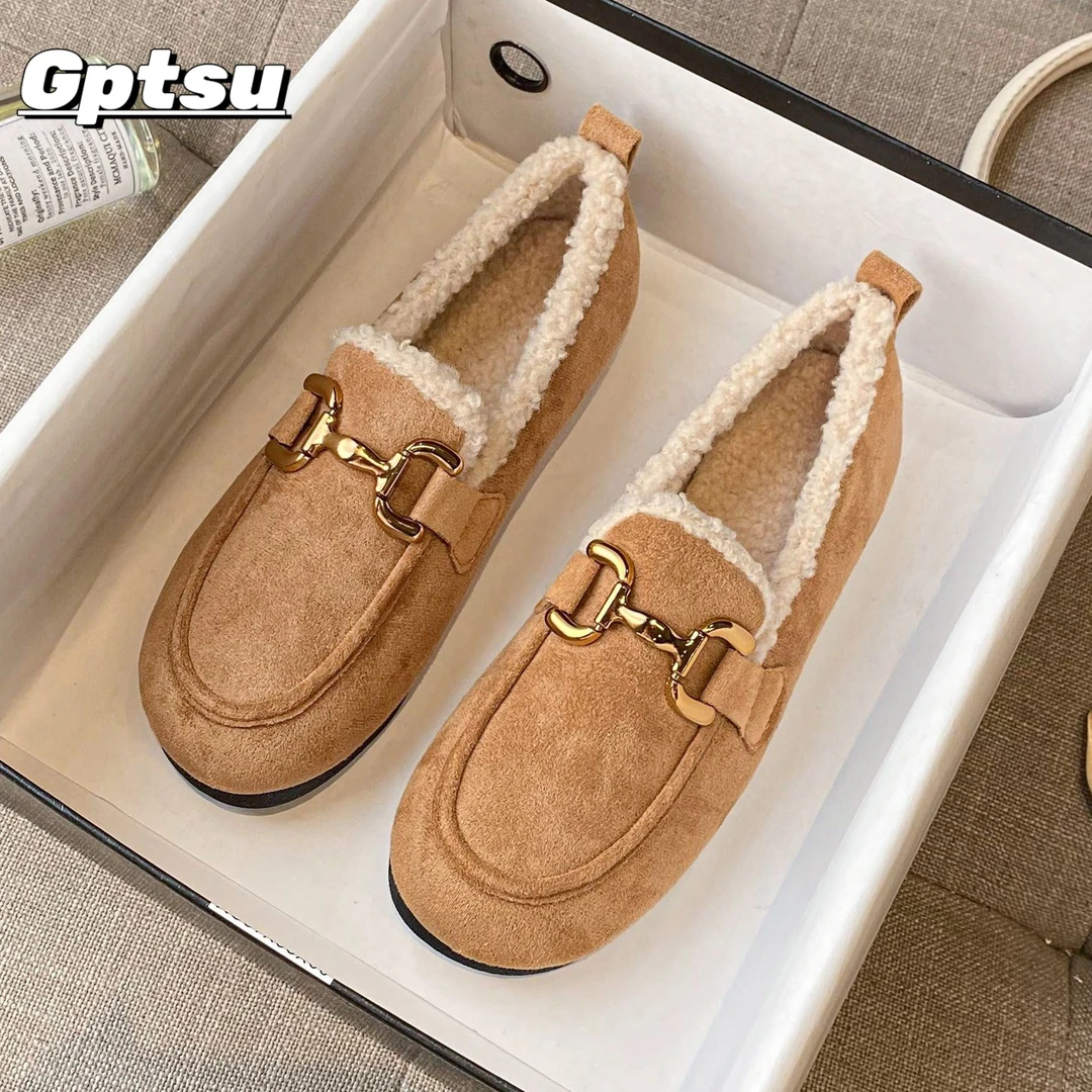 GPTSu加绒豆豆鞋女秋冬季时尚新款毛毛鞋外穿平底棉瓢鞋大码女鞋