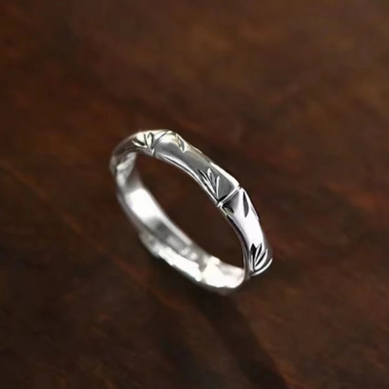 足银戒指 足银990银精工步步高升竹节活口戒指0230