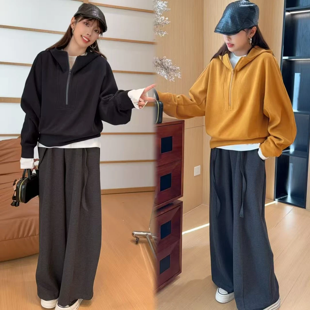 二姐的宝藏秋季新款半拉链宽松高级感慵懒风连帽长袖卫衣#25348