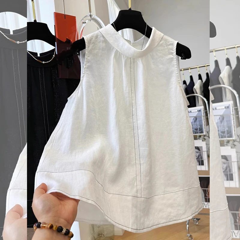 个性无袖后背纽扣大码衬衫女夏季新品设计感韩系宽松上衣显瘦百搭