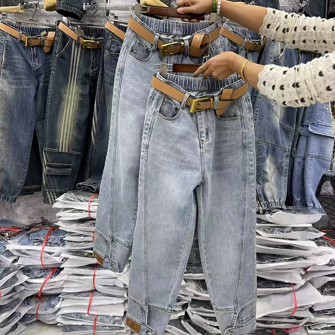 86660 新款春季高腰潮流时尚休闲牛仔弹力马丁裤女（不送腰带）