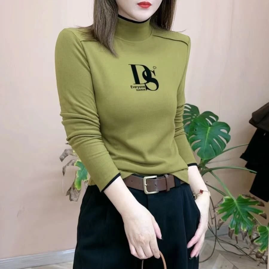 半高领打底衫女秋冬洋气减龄时尚妈妈装修身内搭t恤双面德绒上衣