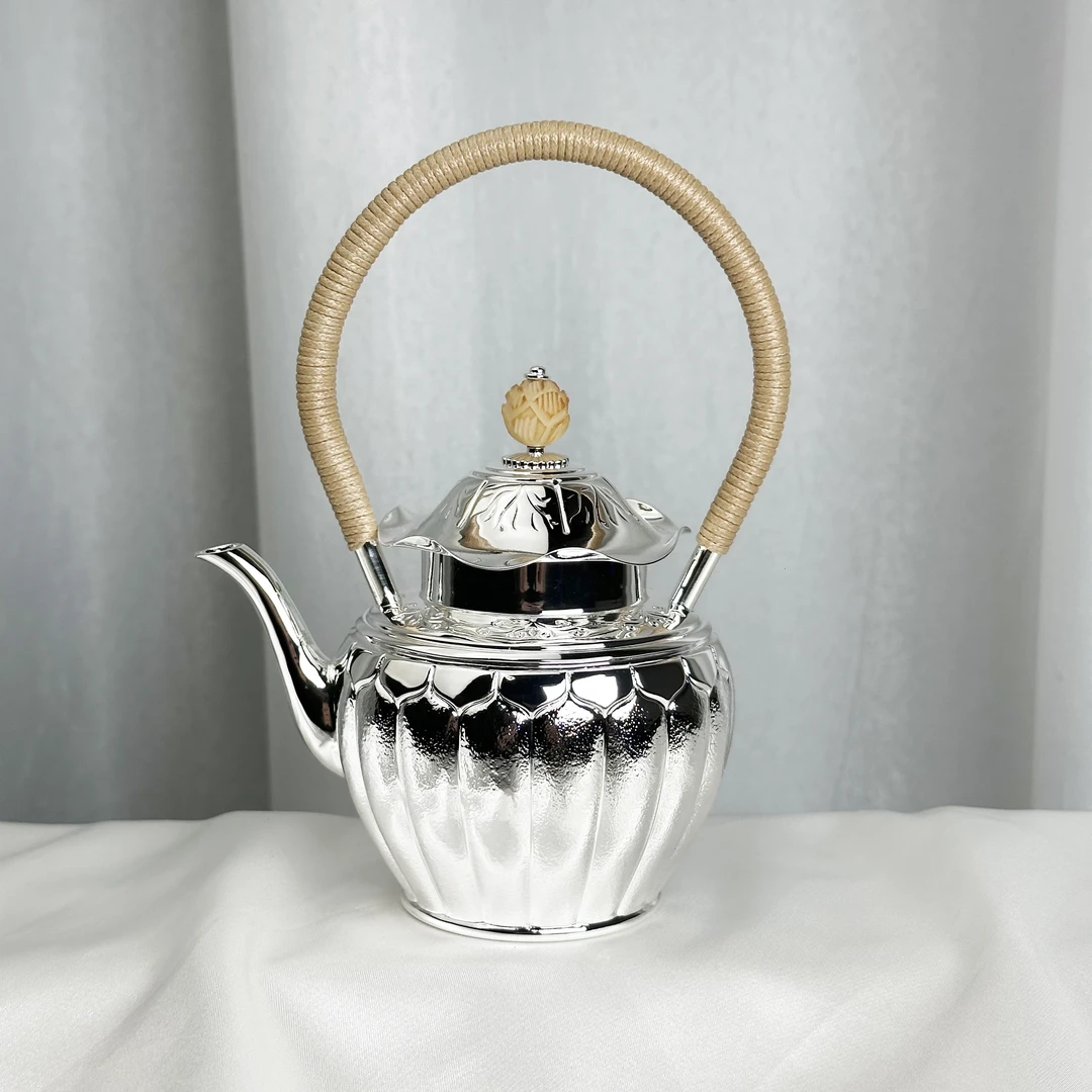 新品-手工锤纹999花篮宫灯壶