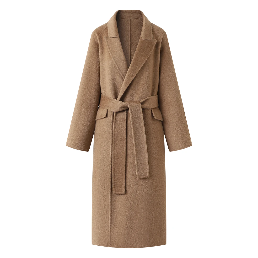 【100%骆驼绒】戗驳领A型浴袍骆驼绒大衣外套毛呢大衣女