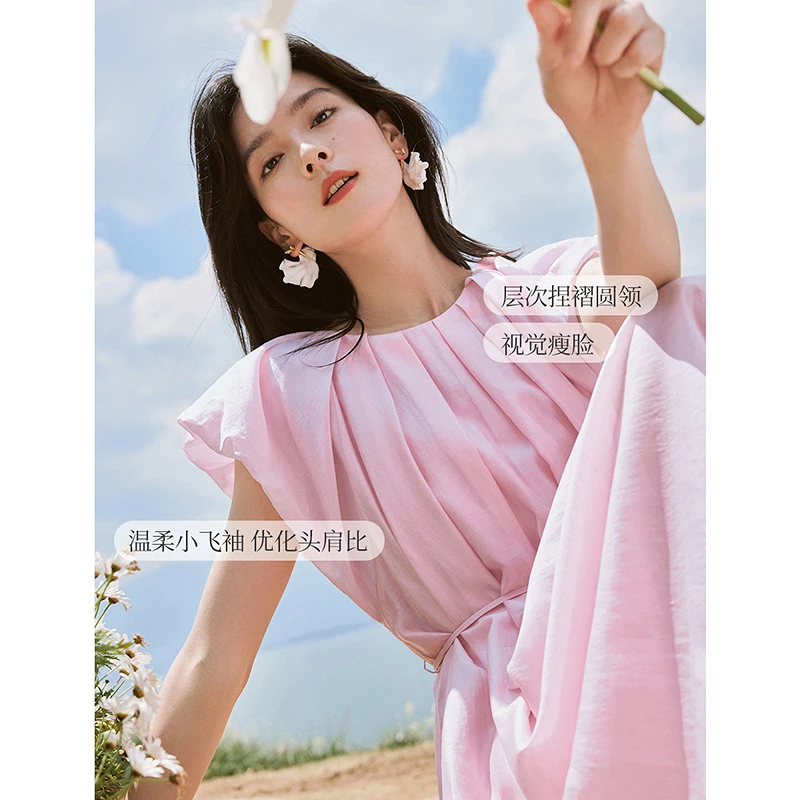 【黄蓉专属】茵曼莱赛尔连衣裙花苞收腰裙子18424520C