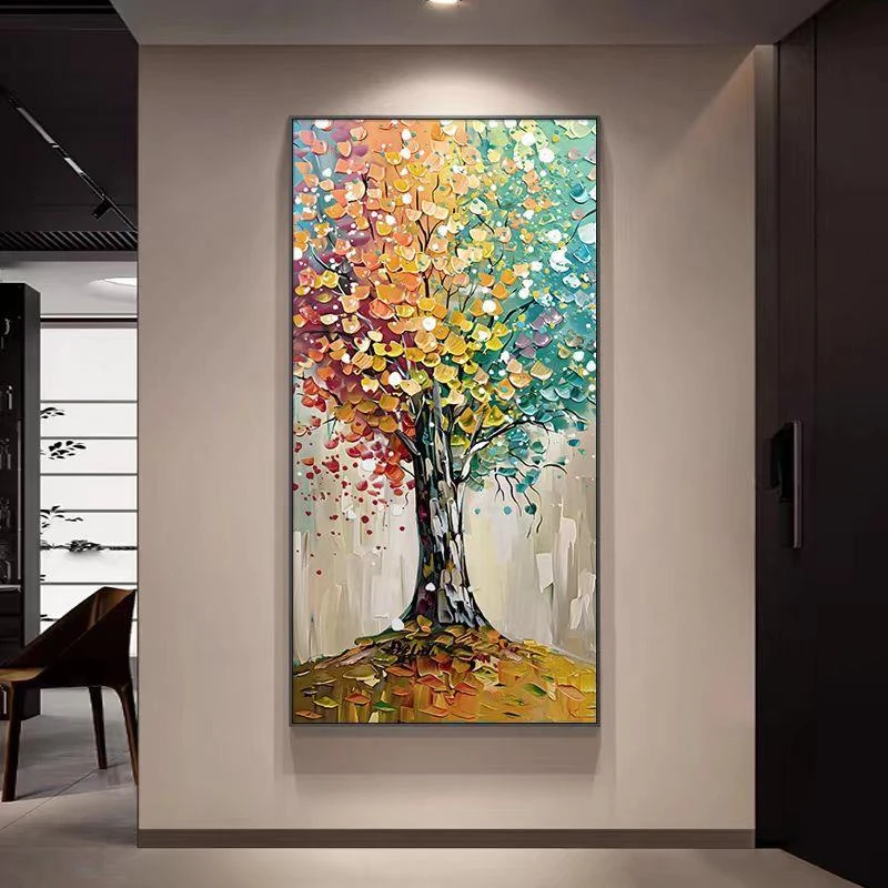 玄关发财树客厅装饰画竖版现代轻奢走廊玄关挂画2025最新款高级感