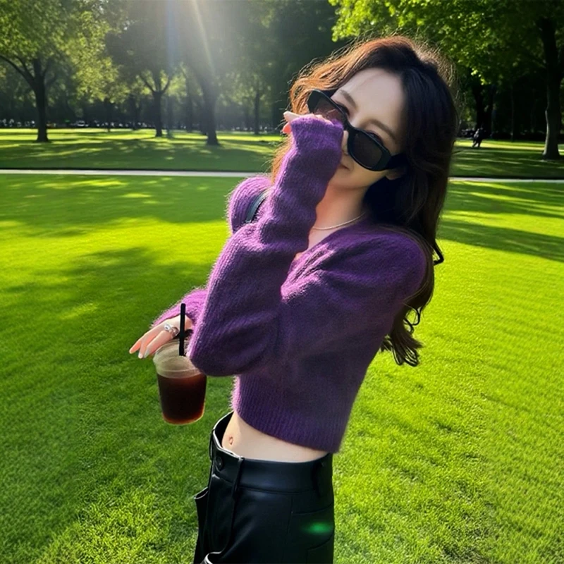 今年流行超好看紫色针织衫上衣软糯温柔慵懒风内搭毛衣女2025秋季