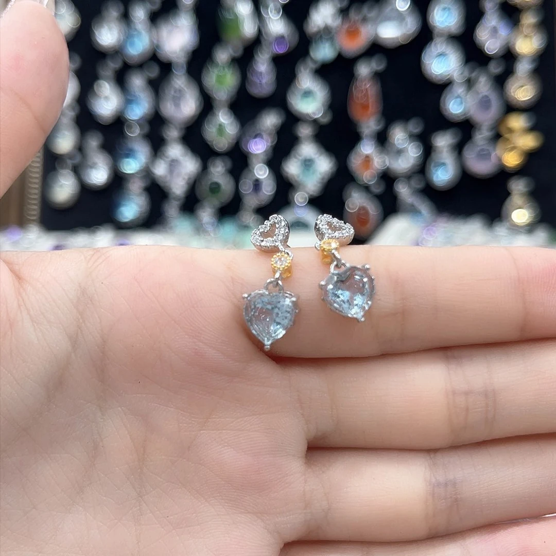 岫玉银S925镶嵌耳坠大*桃