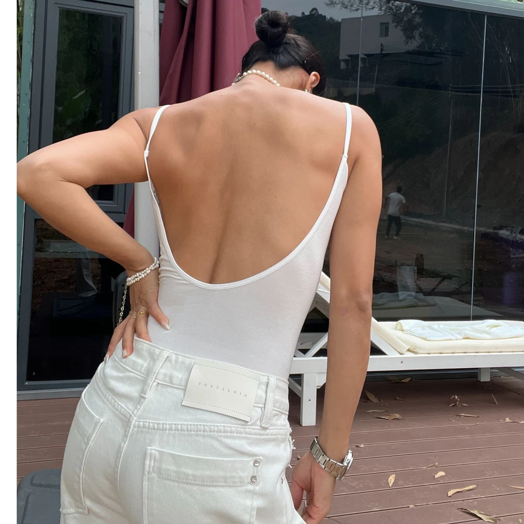 502欧美莫代尔高弹大露背连体（带杯垫）舒适柔软日常健身吊带背心