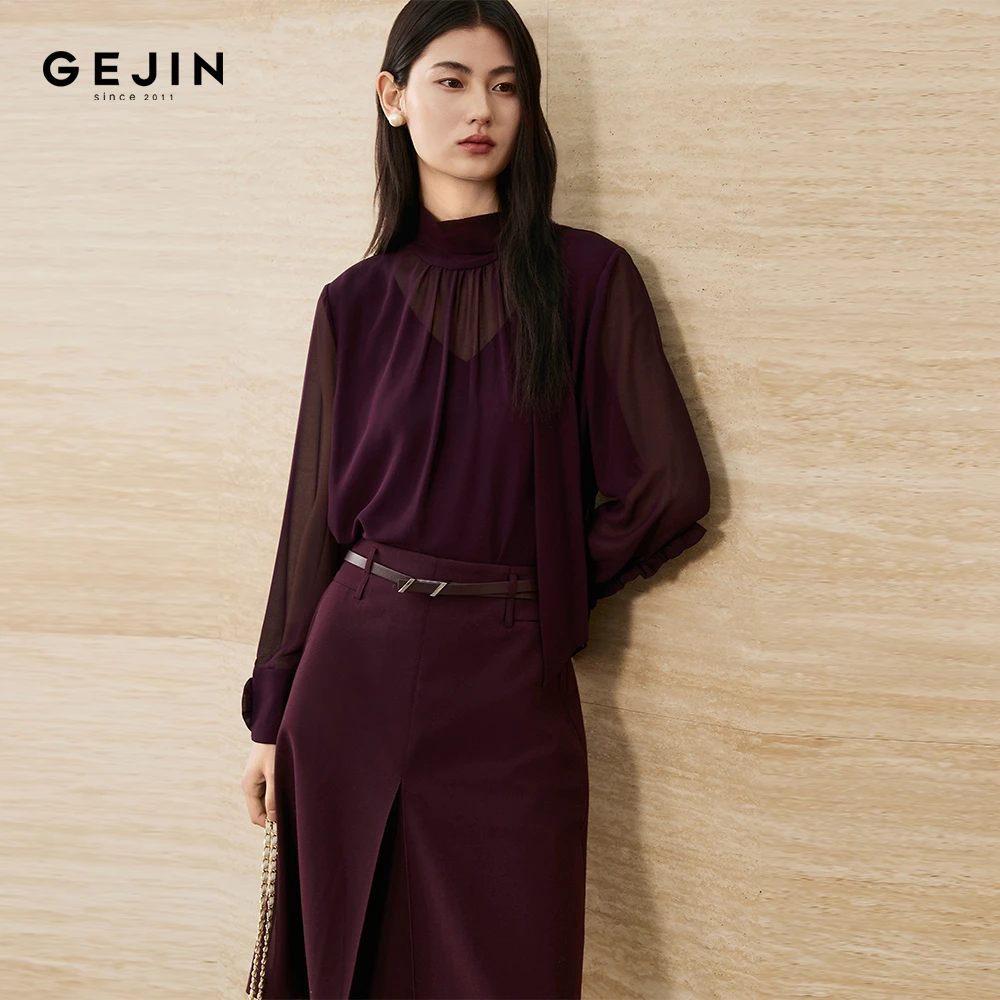 GEJIN/歌锦新款袖口挽花玫瑰设计优雅灵动假两件衬衫9312520356