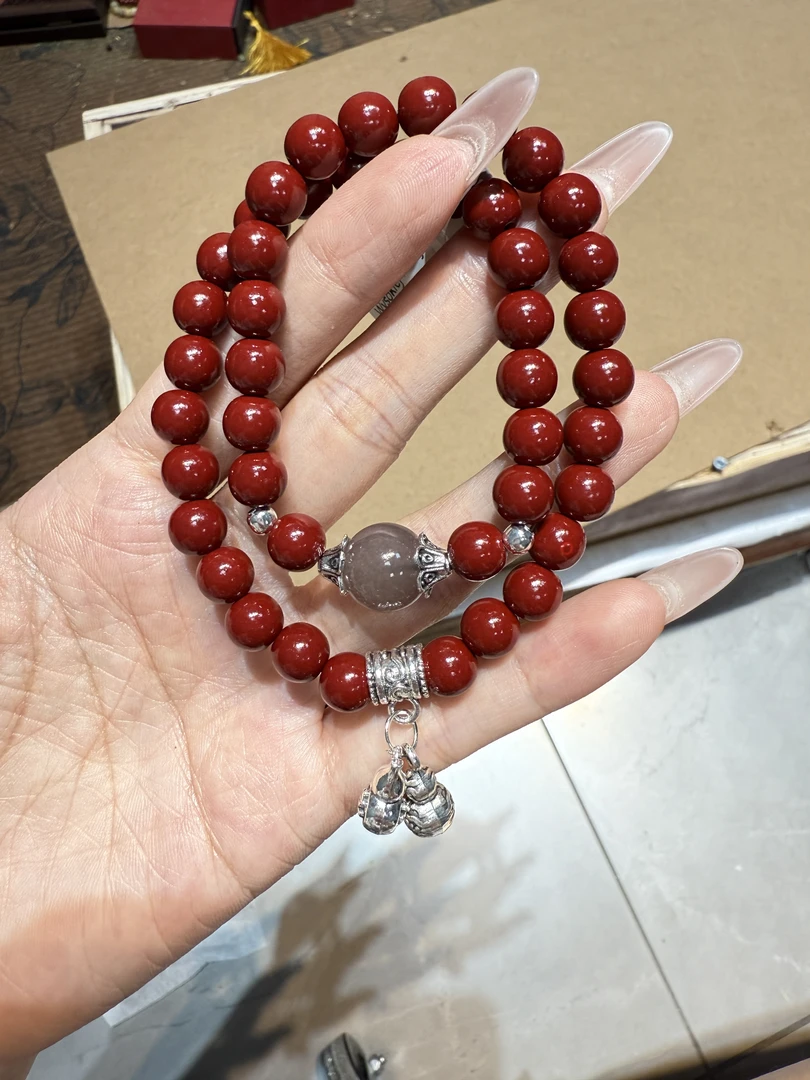 含辰砂工艺品朱砂双圈手串无礼盒S1183