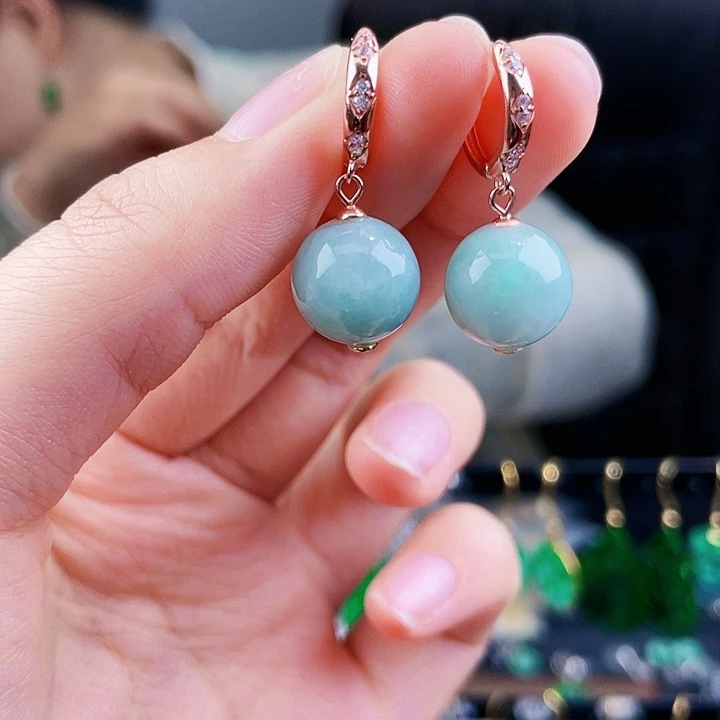 翡翠耳饰银S925镶嵌饰品