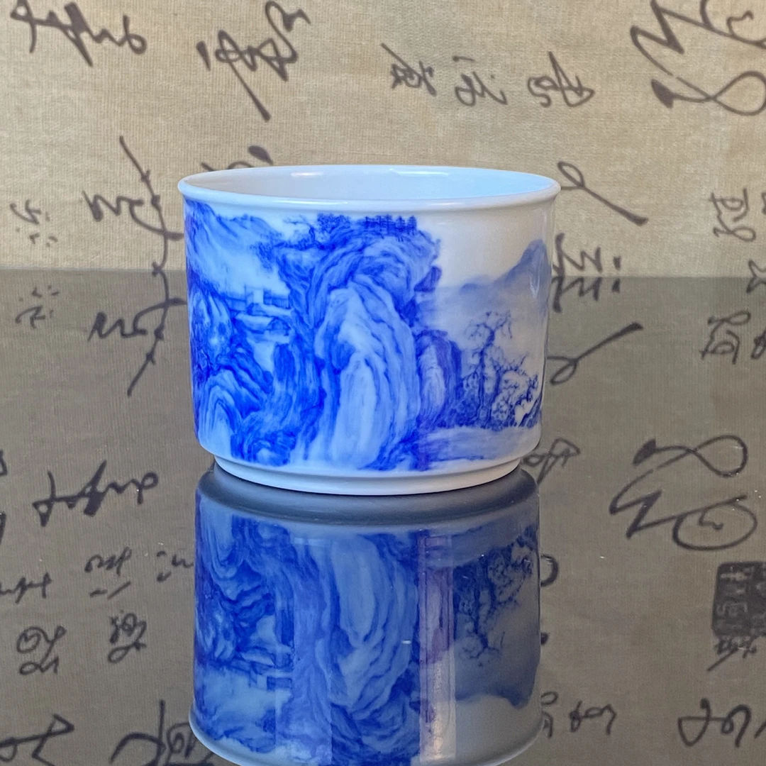 青花山水家用主人杯容天杯