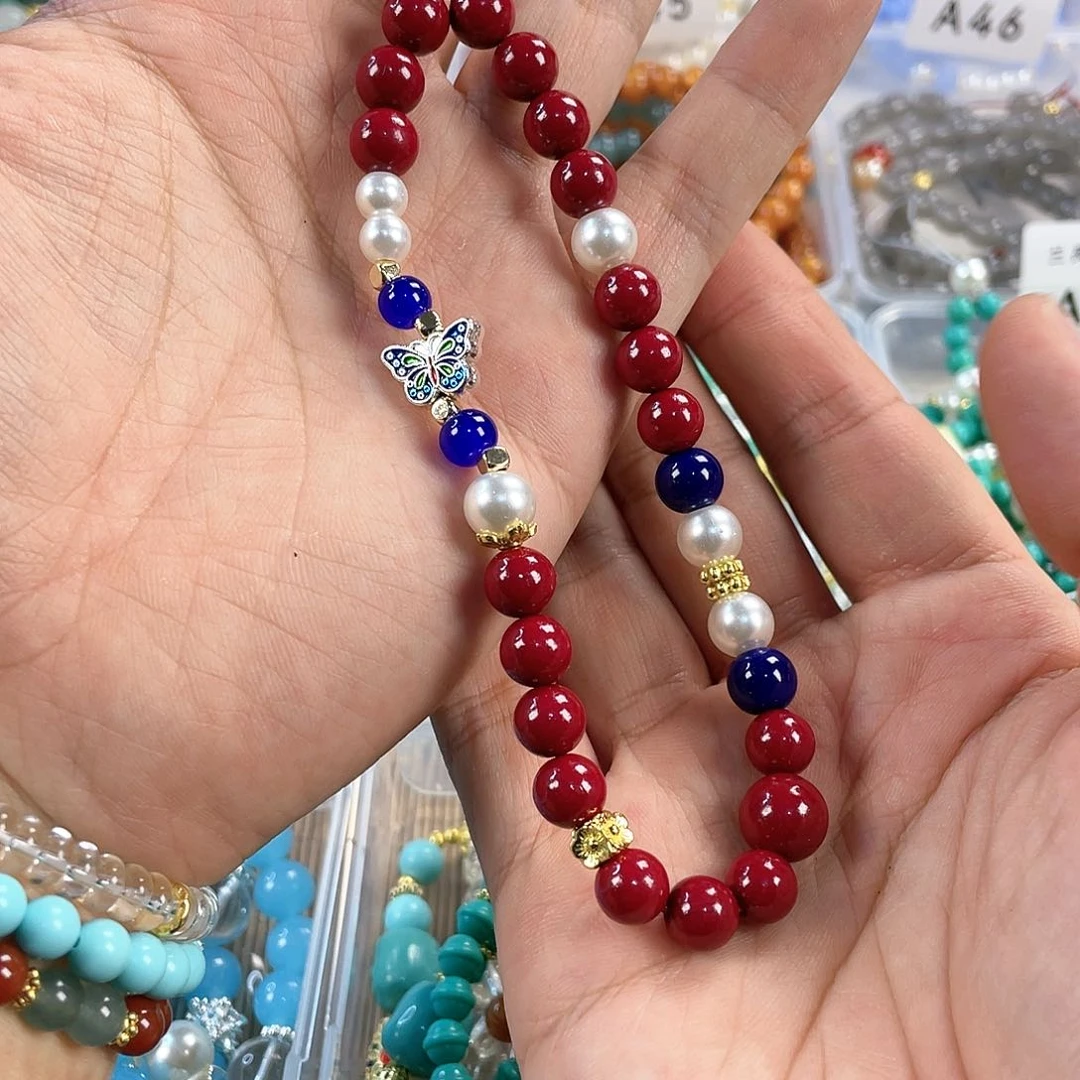 檀香木手串银S925镀金镶嵌