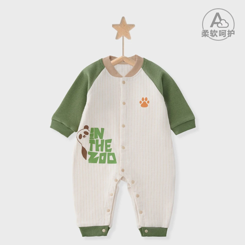 新生婴儿连体衣双层纯棉秋款舒适男女宝宝衣服长袖a类外出爬爬服