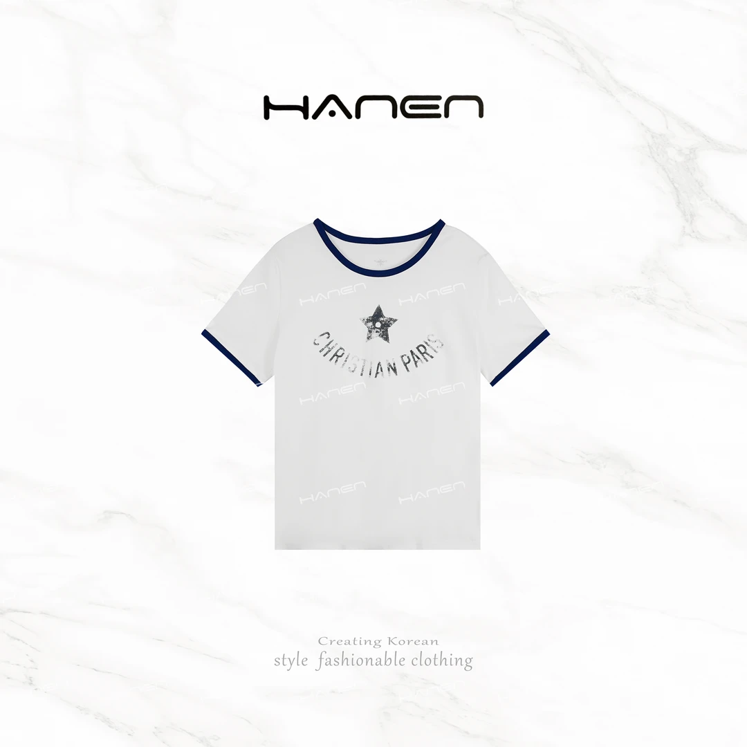 【QIANA】幸运星 夏季流行撞色字母印花T恤qian116