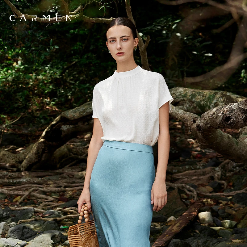 【粉丝专享】卡蔓高端大牌冠乐绉T恤女短袖2025夏季百搭OL气质衬衫