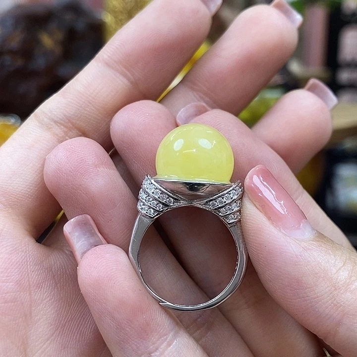 琥珀银S925镶嵌手镯戒指