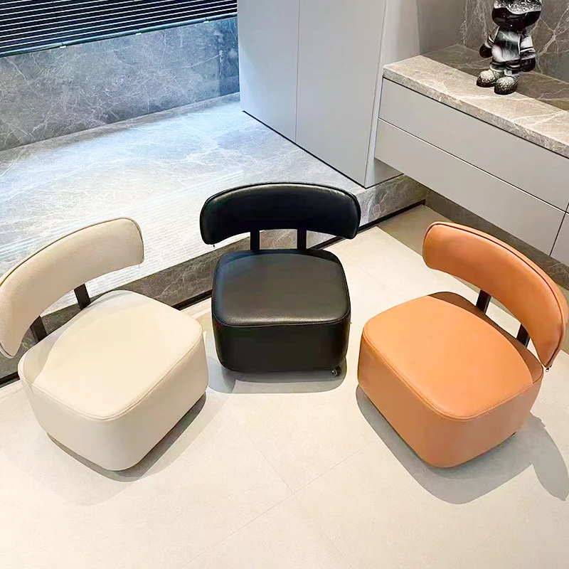 家用溜溜凳可移动玄关客厅沙发凳简约椅子轻奢带靠背静音轮沙发凳