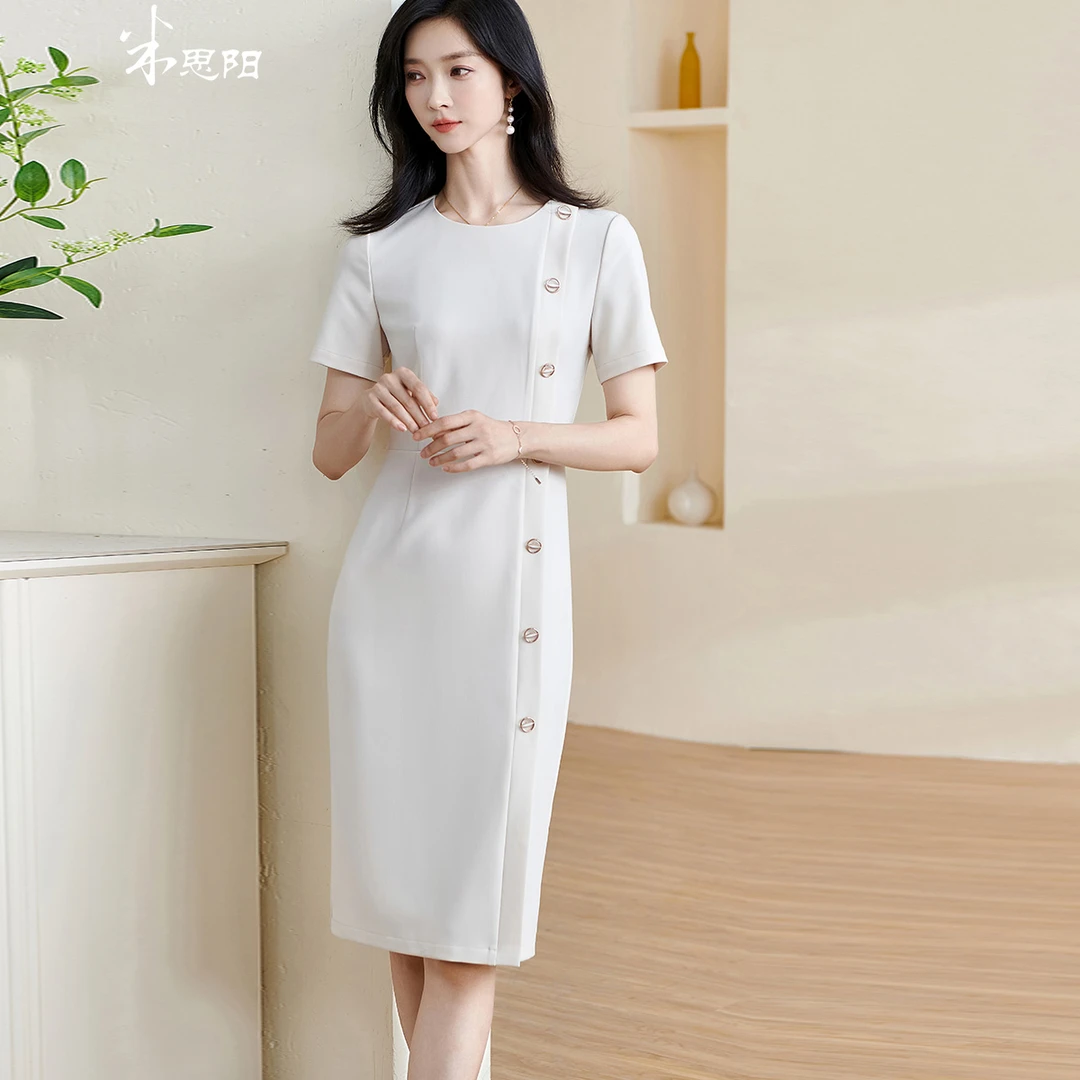 气质时尚高级混纺夏季职业遮肉洋气显瘦连衣裙女5W23BL0958