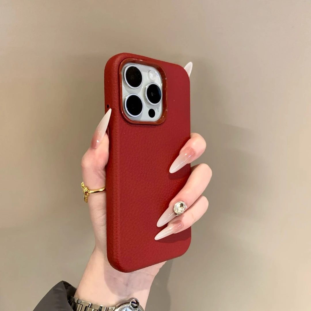 简约纯色皮纹适用iPhone16promax苹果手机壳15pro个性防摔14/13女