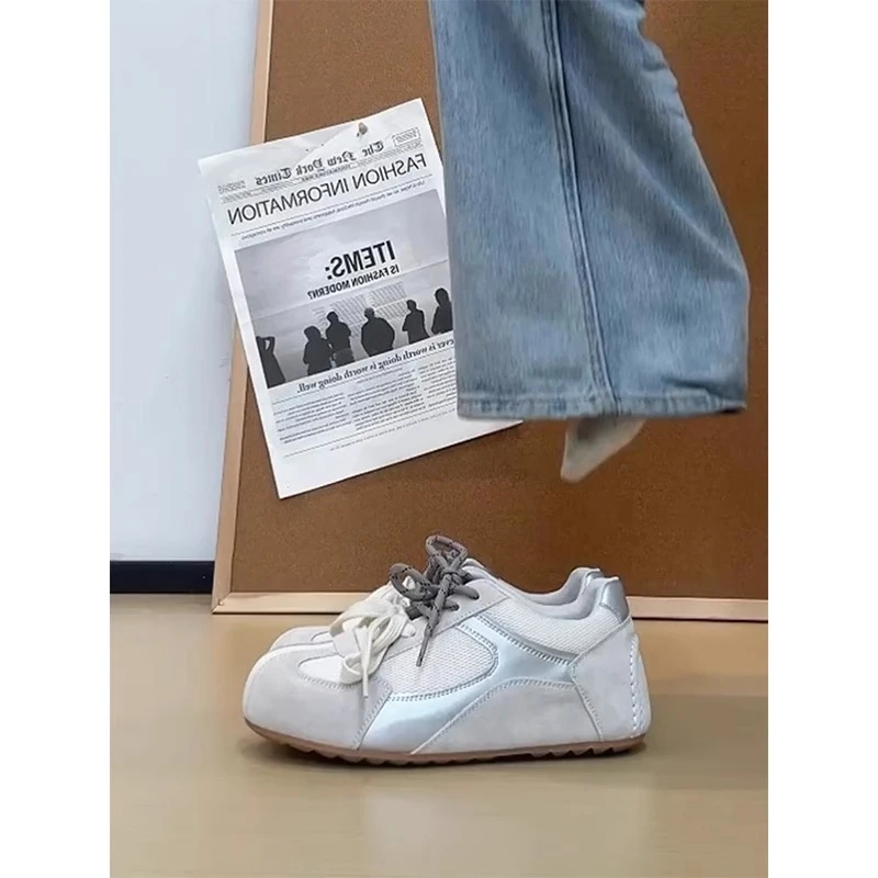 韩系小众复古德训鞋女2025春季新款平底内增高板鞋休闲运动阿甘鞋