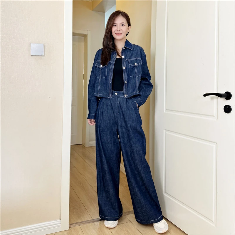 休闲牛仔外套阔腿裤套装女春秋2025新款高级感洋气减龄穿搭一整套