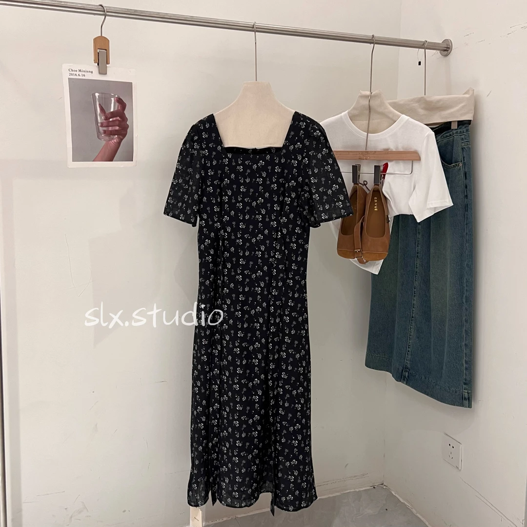 slx@ 6328 方领碎花连衣裙