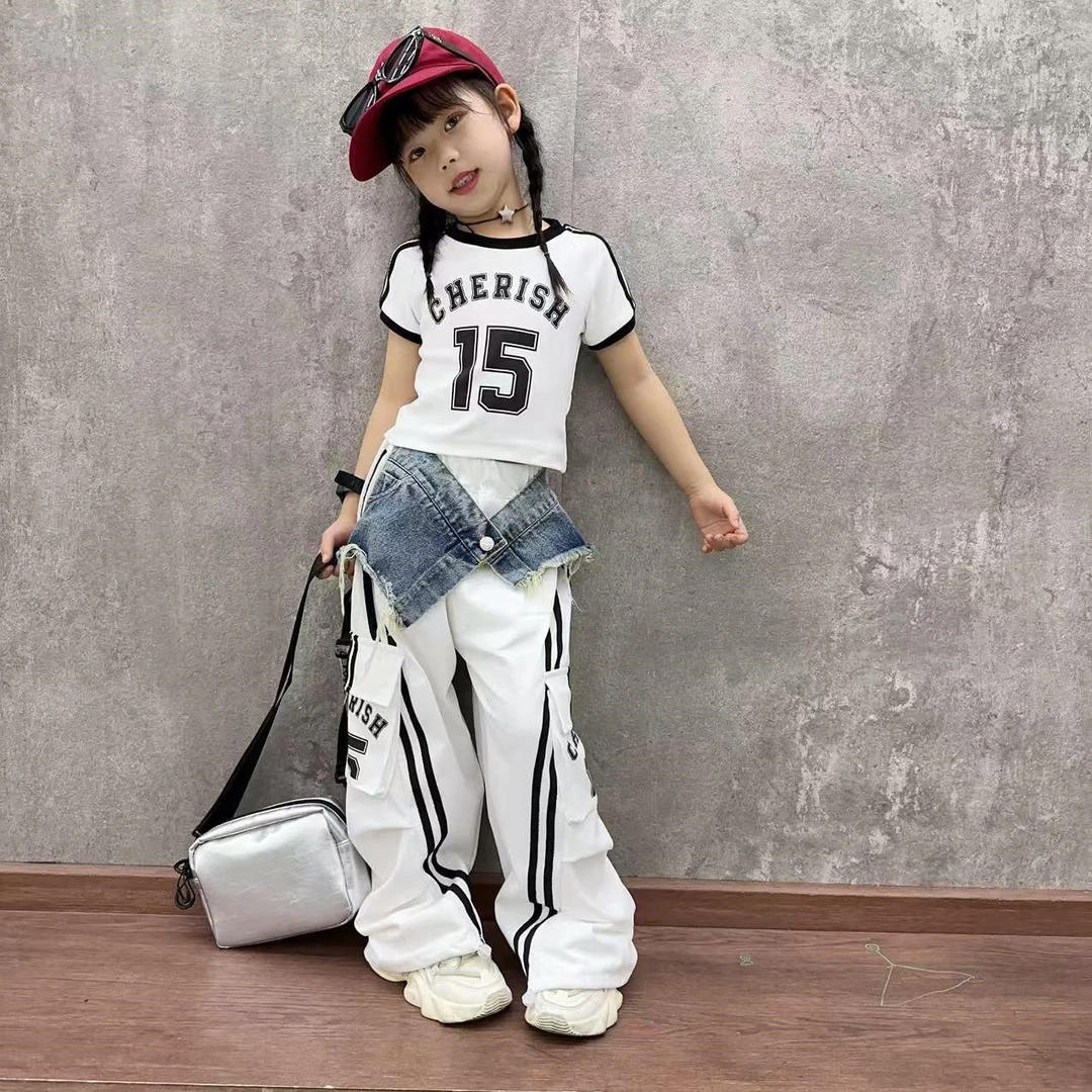 女童洋气工装裤夏季薄款美式裤子高腰爵士舞白色长裤2025夏装新款