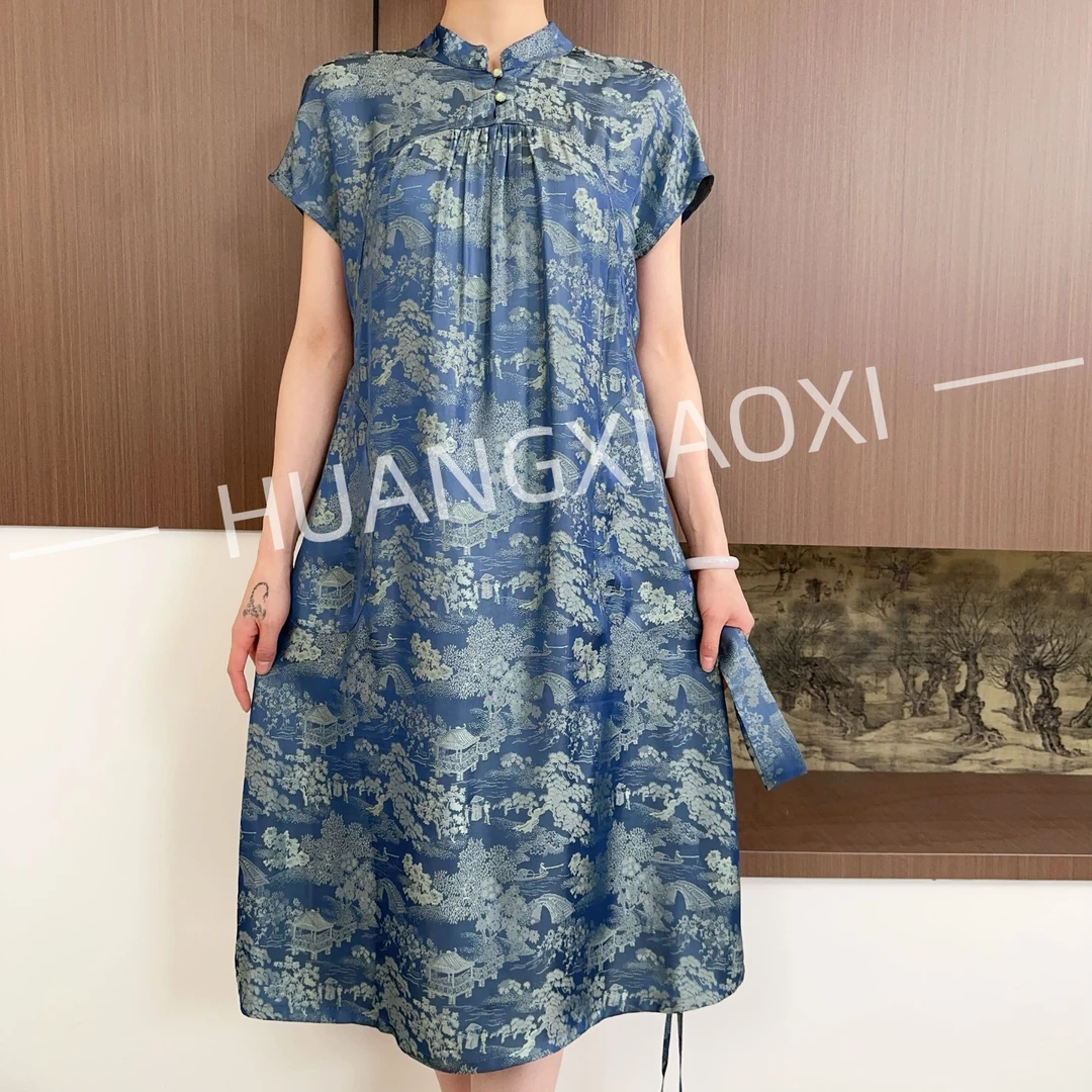 HUANGXIAOXI 清水幽兰色织提花单层双面双穿小唐裙连衣裙ZF-290