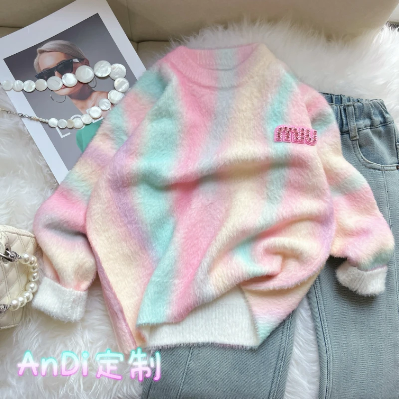 〖ANDI〗订制冬款中大童女童可爱风彩虹针织内搭毛衣3231