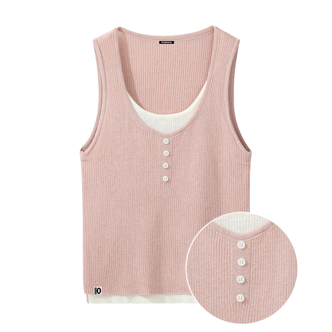 i.tGROUND ZERO美式假两件撞色时尚显瘦针织衫GZOTPRMW00070