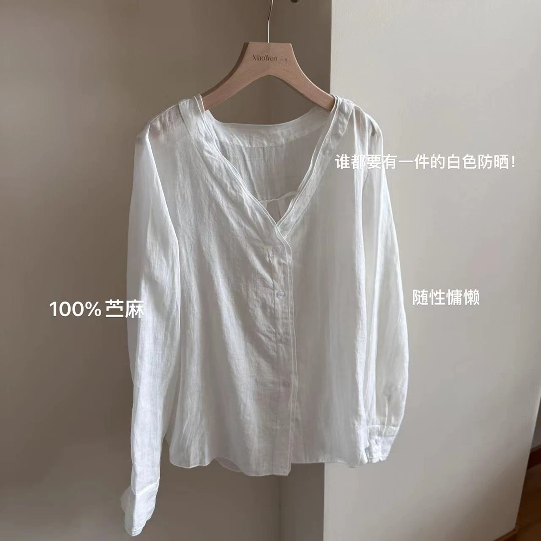 小文姐 W0149-‘随性慵懒’法式V领重工刺绣蕾丝衬衫风气质甜美小衫