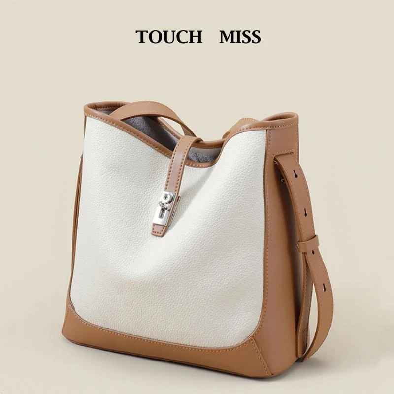 TOUCH MISS 水桶包包头层牛皮大容量通勤包女 秋冬单肩腋下包