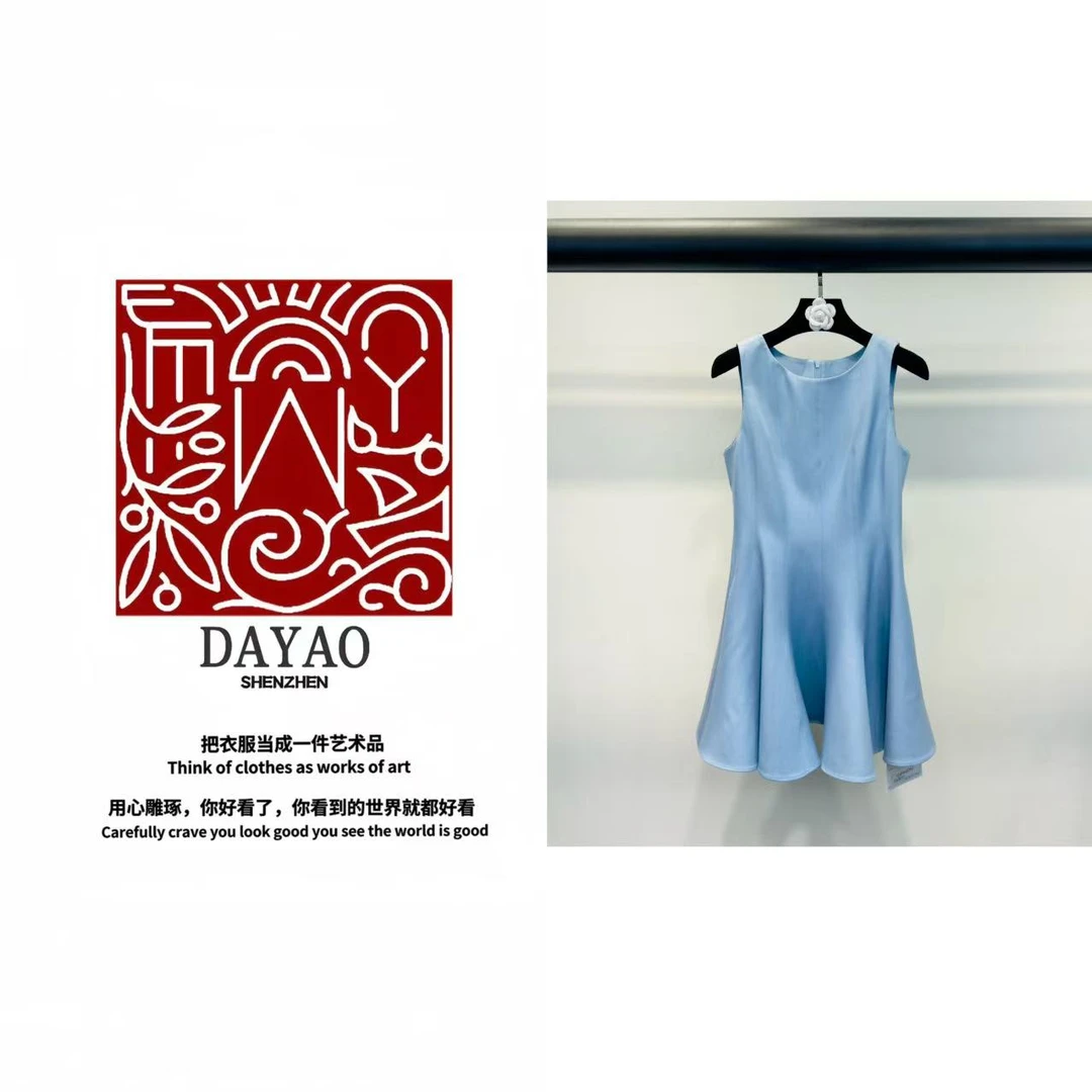 「DAYAO」25s高干女主高级感蓝色无袖喇叭连衣裙气质背心裙WYS25428