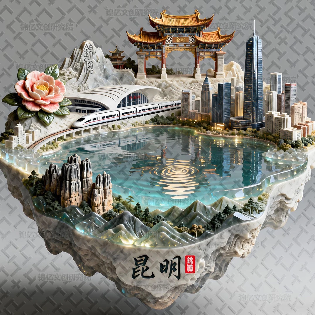 昆明金属冰箱贴立体浮雕云南旅游景点纪念品滇池伴手礼送朋友礼物