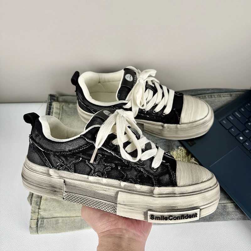 厚底男鞋子潮鞋2025年做复古旧擦色帆布鞋男生港风百搭脏脏鞋板鞋