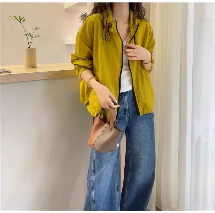 韩系连帽单层2025新款设计感撞色防晒外套时尚休闲女款上衣