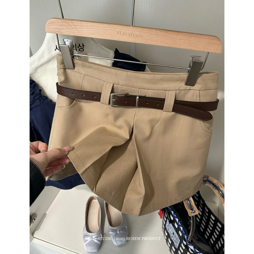 徐子 少女茶话会·通勤高腰开叉裙裤卡其色百搭显瘦宽松半身裙女