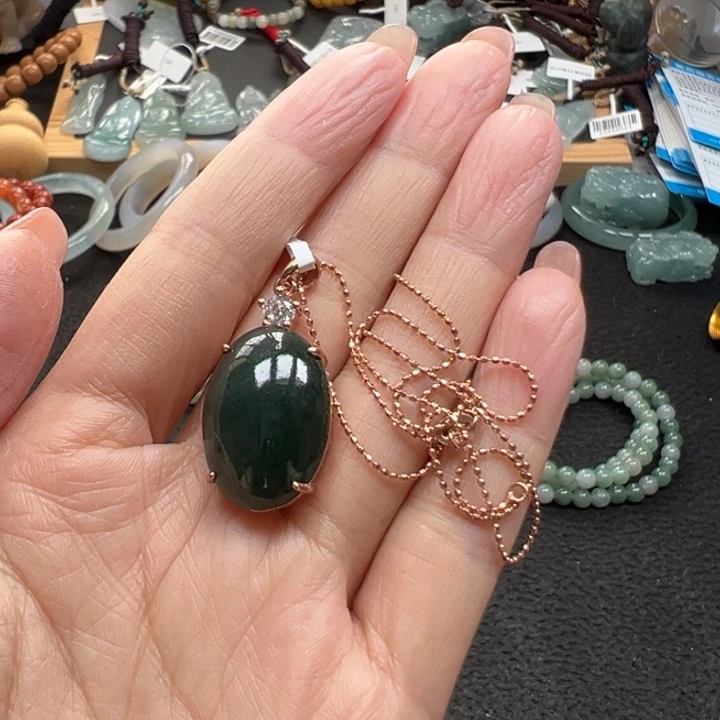 翡翠银S925镶嵌颈饰天然A货缅甸翡翠