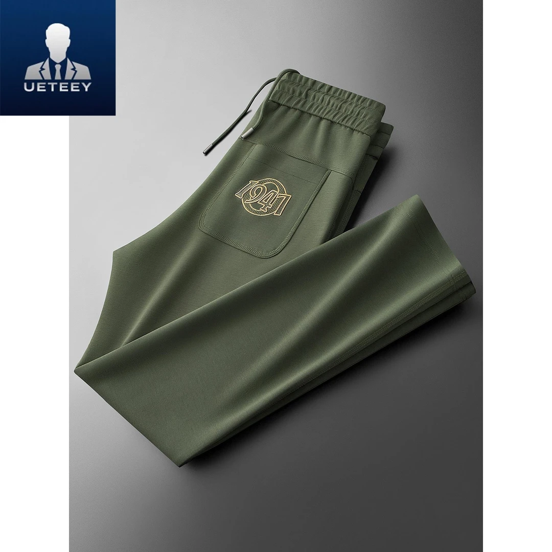 秋冬时尚刺绣运动裤男款高端太空棉莫代尔休闲裤男士修身直筒卫裤