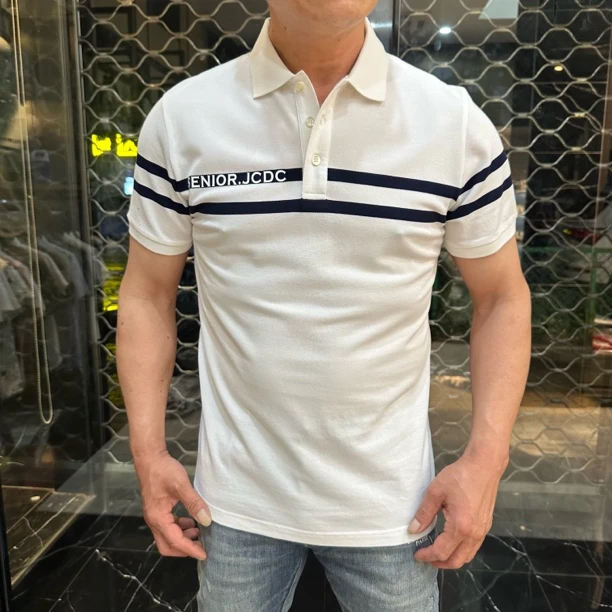 25年夏季精致韩风修身型薄款男Polo衫修身半袖条纹