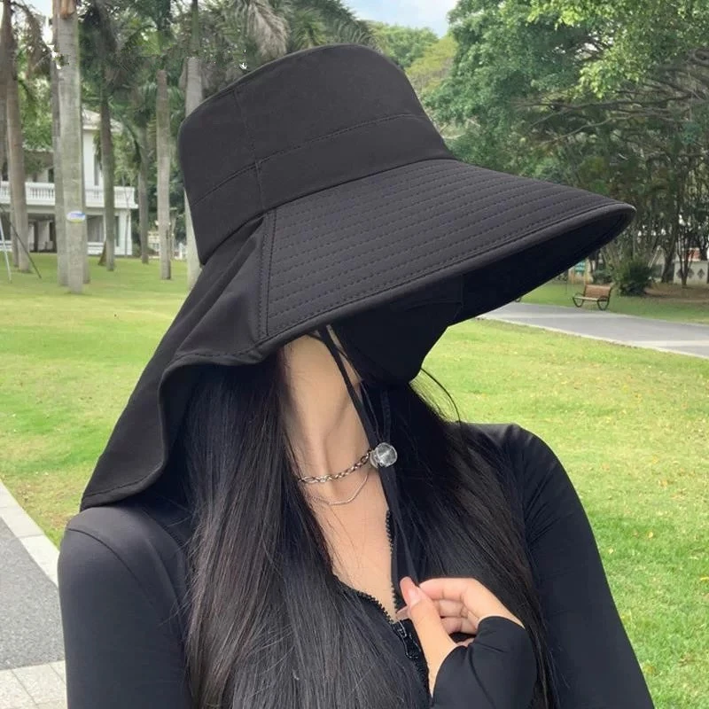 防晒帽女2025新款夏季骑车大帽檐遮阳渔夫帽子披肩