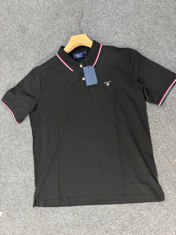 2202 Gan男士翻领 撞色边 刺绣徽标美式休闲短袖polo衫