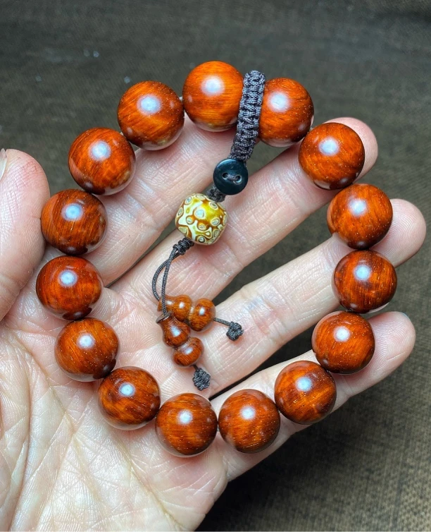 正宗印度小叶紫檀15mm 手串 金星水波纹 高油高密 檀香紫檀