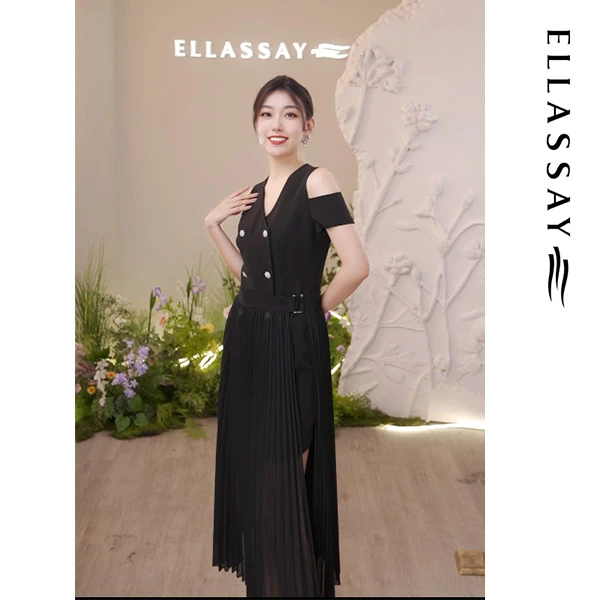 ELLASSAY/歌力思经典气质显瘦时尚夏季黑色法式两件EWE346Y00400