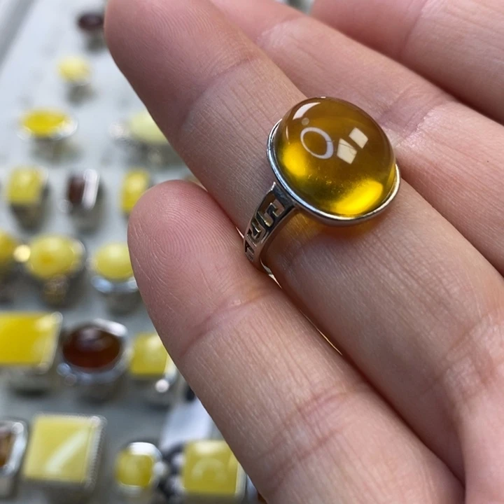 琥珀银S925镶嵌戒指