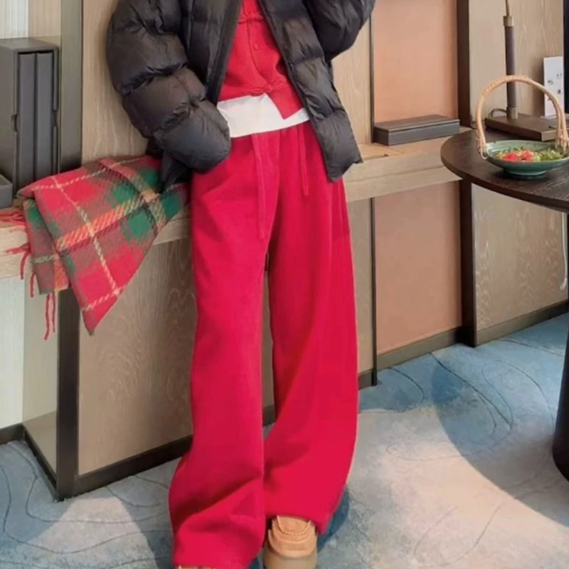 HB【回归舒适】1028 加绒休闲显瘦简约松紧腰弹力直筒裤