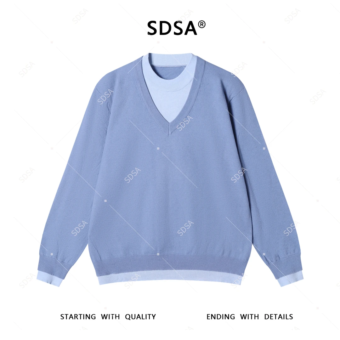 SDSA男士毛衣2025新款轻奢痞帅男装撞色假两件针织毛衣慵懒风男装